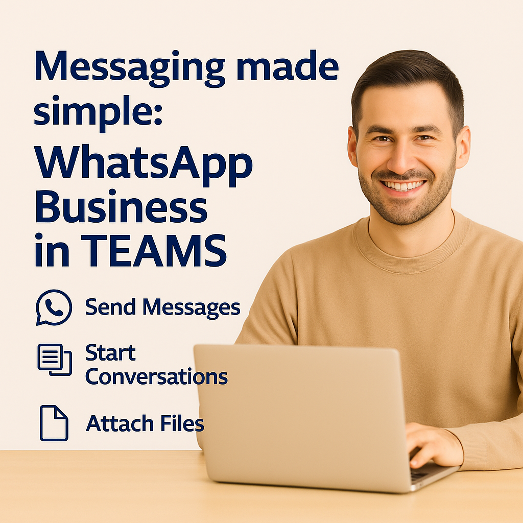 Australian male using TEAMS to send WhatsApp Business messages through an integrated student management system.